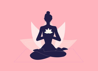 Lotus pose. Yoga woman silhouette. Meditation. Vector illustration