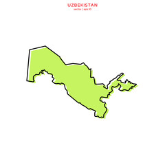 Green Map of Uzbekistan with Outline Vector Design Template. Editable Stroke
