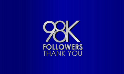 98K, 98.000 follower. Silver Color on Blue Background, for Social Media, Internet Account - Vector