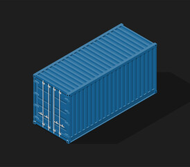 3D Isometric shipping cargo 20 ft container with closed doors. Large metal containers for transportation. Delivery of cargo shipping. illustration