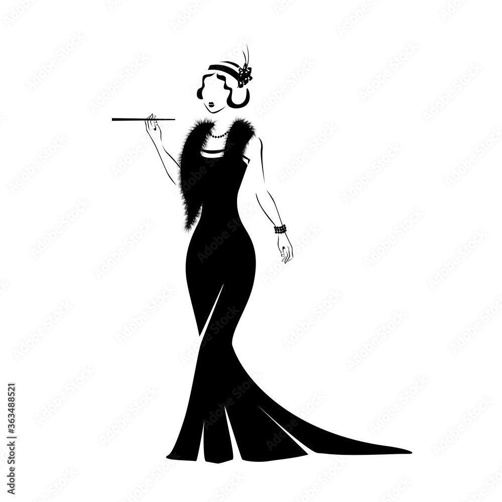 Wall mural dress in retro style silhouette. 1920 year. vector illustration on a white background.