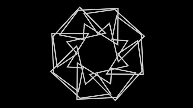 Graphic object in the shape of a crown, in black and white with stroboscopic and hypnotic effect, which rotates clockwise, decreasing the size from the full screen to the disappearance in the center.