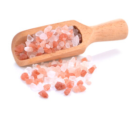 Himalayan salt pile on white background.