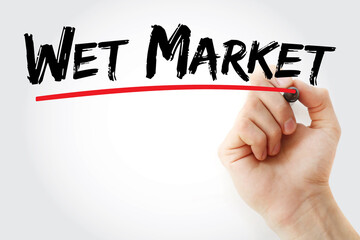 Wet Market text with marker, concept background