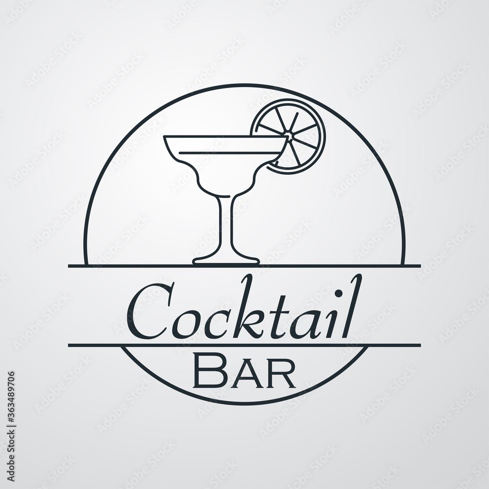 Canvas Prints Concepto vida nocturna. Logo lineal con texto Cocktail Bar en círculo con cocktail margarita en fondo gris