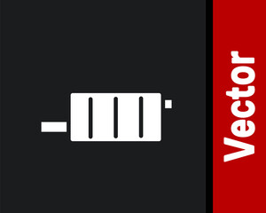 White Car muffler icon isolated on black background. Exhaust pipe. Vector Illustration.