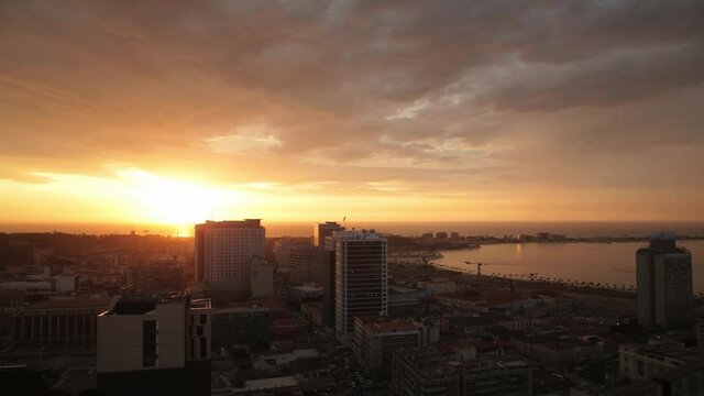 Timelapse of a sunset over Luanda City in Angola.
