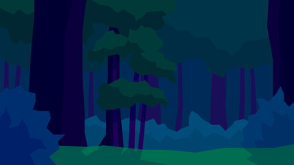 vector illustration, abstract polygon night landscape, tree, foliage, bush, forest