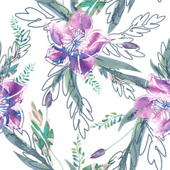 Aquarel bloemen naadloze patroon. Handgeschilderde bloemen illustratie.