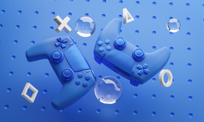 Digital Art of Blue Gamepad Background 3D Rendering - 363491731