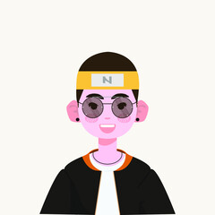 Cute White Boy Or Asian Boy Vector Illustration. Cool Boy Vector Illustration. Handsome Stylish Boy Vector Illustration.