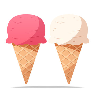 Strawberry and vanilla ice cream vector isolated illustration