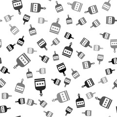 Black Alcohol drink Rum bottle icon isolated seamless pattern on white background. Vector Illustration.