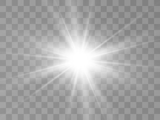 Bright beautiful star.Vector illustration of a light effect on a transparent background.