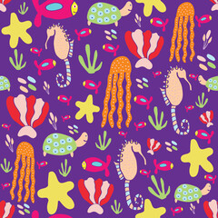 Vector sea animals seamless pattern design. Perfect for decorative projects and fabrics.