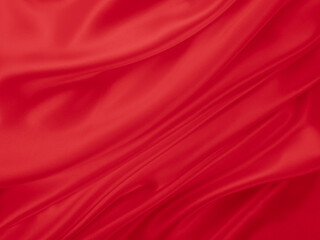 Beautiful elegant wavy hot red satin silk luxury cloth fabric texture, abstract background design. Wallpaper, banner or card with copy space.