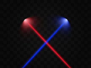 Bright beautiful laser beams on a transparent background. Scanner laser.