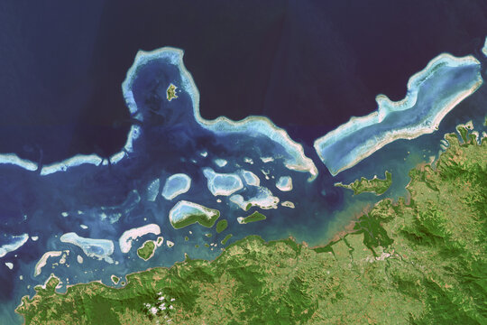 Satellite image of coral reefs in Fiji Islands