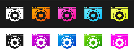 Set Browser setting icon isolated on black and white background. Adjusting, service, maintenance, repair, fixing. Vector Illustration.