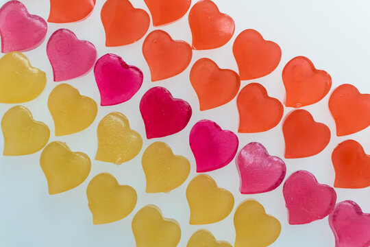 Colorful Heart form Jelly on the white floor