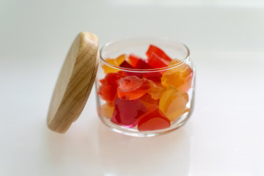 Colorful Heart Shape jelly in the glass Jar