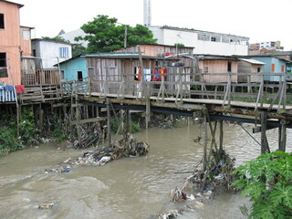 Shanty town in Manaus Amazonia, Brazil - A favela is a specifically portuguese word for a shanty...