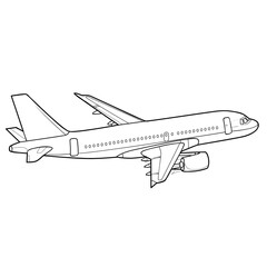 Fototapeta na wymiar airplane sketch, coloring, isolated object on white background, vector illustration,