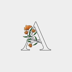 Outline Nature Flower Initial Letter A logo icon, vector letter with hand drawn luxury ornate nature flower design