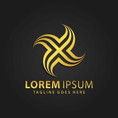 3D Golden Letter X Abstract Logos Design Vector Illustration