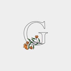 Outline Nature Flower Initial Letter G logo icon, vector letter with hand drawn luxury ornate nature flower design