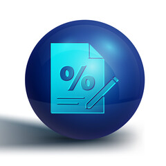 Blue Finance document icon isolated on white background. Paper bank document for invoice or bill concept. Blue circle button. Vector Illustration.