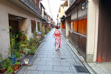 Fototapeta na wymiar The Gionmachi Minamigawa district in Gion, Kyoto, Japan.