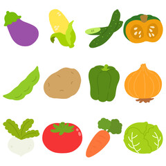 Flat colored fresh vegetables set