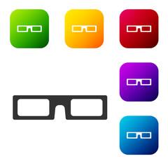 Black cinema glasses icon isolated on white background. Set icons in color square buttons. Vector Illustration.