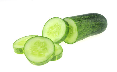 Fresh cucumber with sliced isolated on white background
