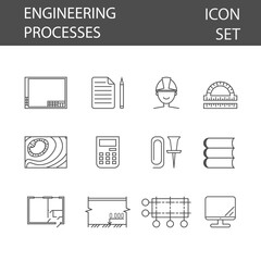 Linear engineering process icon set for concept de