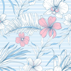 Seamless pattern with tropical plants and leaves
