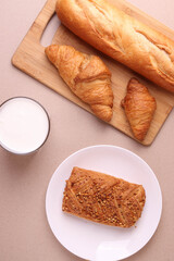 fresh baked bakery products and milk