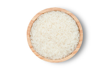 bowl of rice on white. Top view.