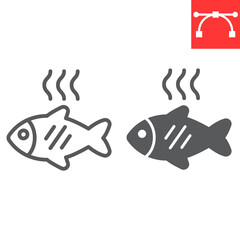 Barbecue fish line and glyph icon, food and keto diet, fried fish sign vector graphics, editable stroke linear icon, eps 10.