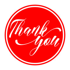 Thank you text on white background. Calligraphy lettering vector illustration