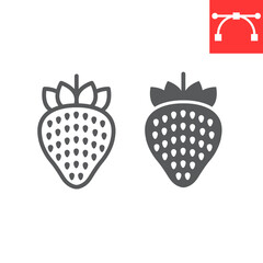 Strawberry line and glyph icon, food and keto diet, berry sign vector graphics, editable stroke linear icon, eps 10.