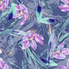 Watercolor Flowers Seamless Pattern. Hand Painted Floral Background.
