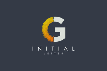 Abstract Initial Letter G Logo. Elegant Shape with Hand Drawn Sketch Art Brush Combination isolated on Black Background. Usable for Business and Branding Logo. Flat Vector Logo Design Template Element