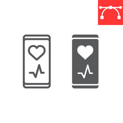 Fitness app line and glyph icon, fitness and sport, smartphone sign vector graphics, editable stroke linear icon, eps 10.