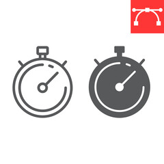 Stopwatch line and glyph icon, fitness and sport, timer sign vector graphics, editable stroke linear icon, eps 10.