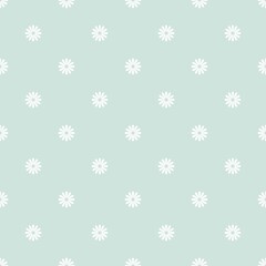 Seamless camomile flower pattern. Pale sage green background with white blossoms