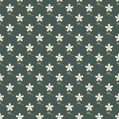 Seamless flower pattern. flat blossoms on dark green background.
