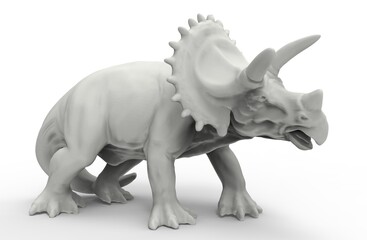 Triceratops dinosaur 3D white rendering