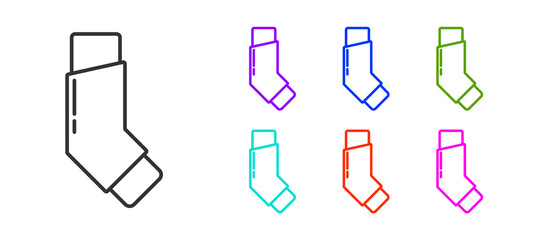 Black line Inhaler icon isolated on white background. Breather for cough relief, inhalation, allergic patient. Set icons colorful. Vector Illustration.